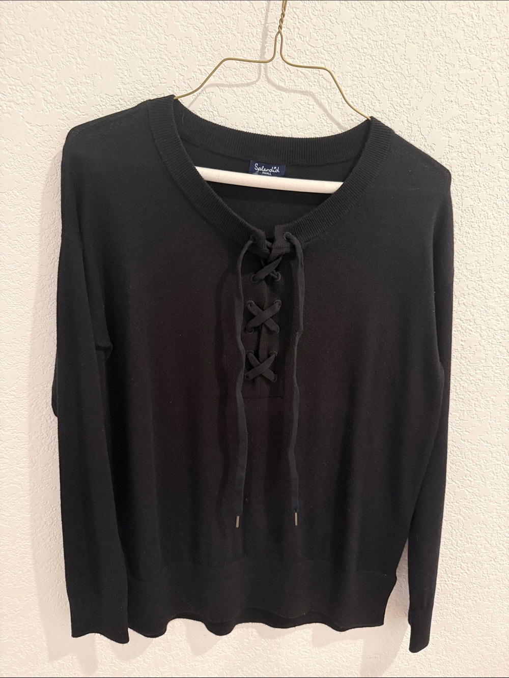 Splendid Black Lace-Up Knit Pullover